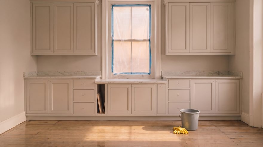 Keyframe 2, the walls: cupboards and counters wiped, ladder gone